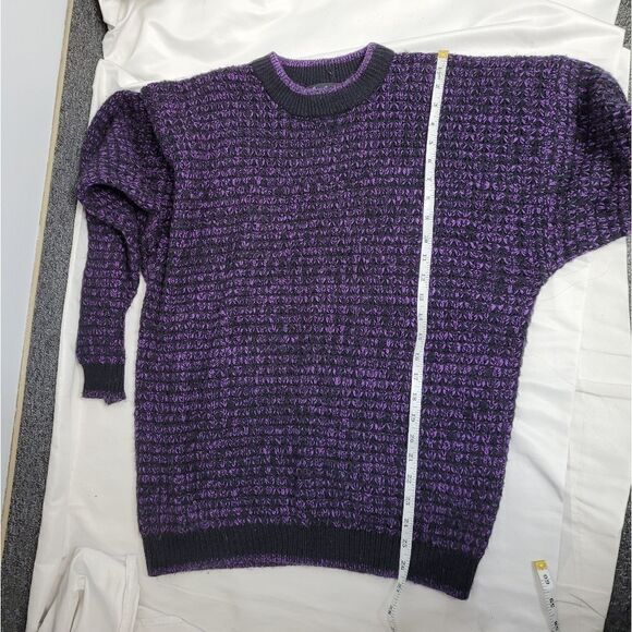 VINTAGE 80s purple oversized crew neck acrylic knit sweater unisex L - Picture 6 of 6